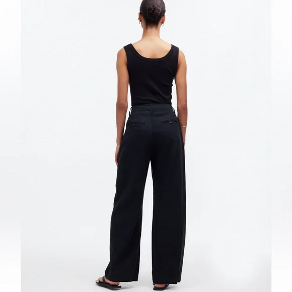 Madewell The Harlow High Rise Wide-Leg Linen-Blend Trouser Pant in True Black - Picture 2 of 9